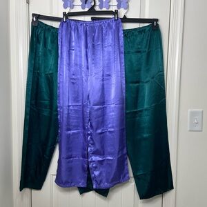 Women’s satin dark green purple elastic pull on comfy pajama‎ pants bundle small